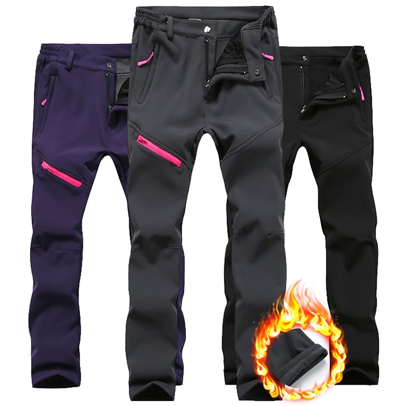 Women's Hiking Pants Trousers Fleece Lined Pants Softshell Pants Winter Outdoor Thermal Warm Windproof Multi Pockets Anti-tear Pants / Trousers Bottoms Elastic Waist Zipper Pocket Black Grey Hunting