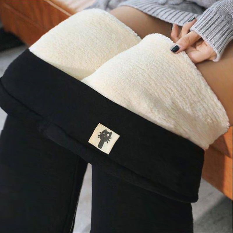 Women's Plus Size Fleece Pants Pants Trousers Cozy Fleece Lined Casual Full Length Natural Solid Color Micro-elastic Home Daily Black Dark Gray Spring Fall Winter Regular Fit 8
