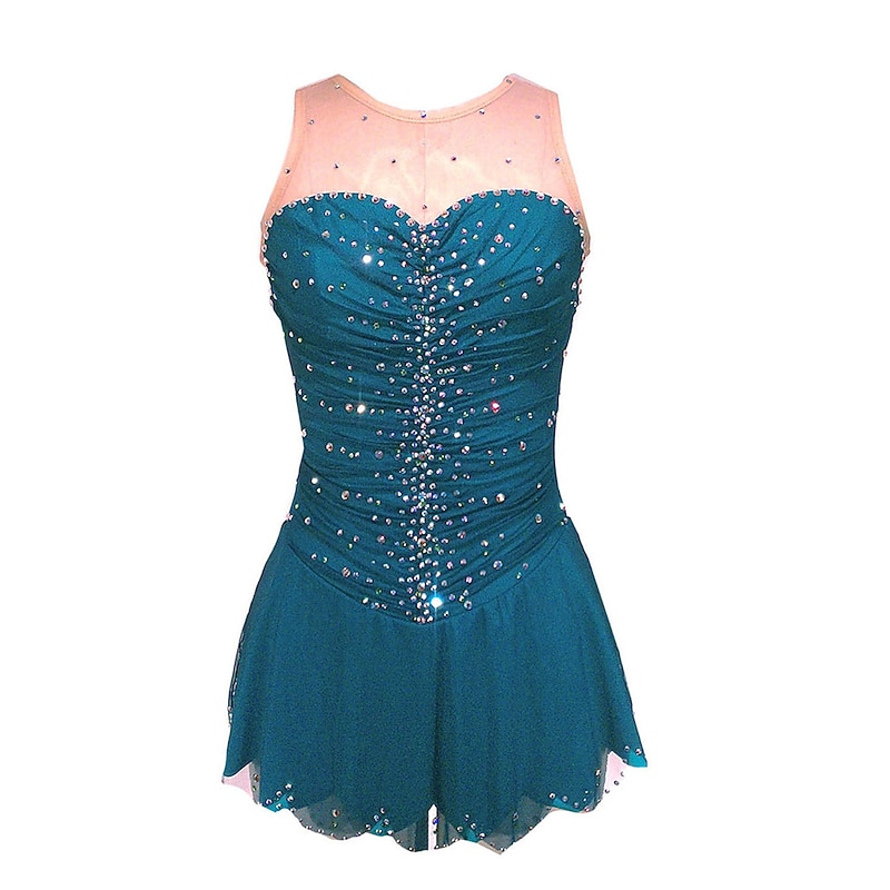 Figure Skating Dress Women's Girls' Ice Skating Dress Outfits Green Pink Spandex High Elasticity Training Competition Skating Wear Handmade Crystal / Rhinestone Sleeveless Ice Skating Figure Skating2