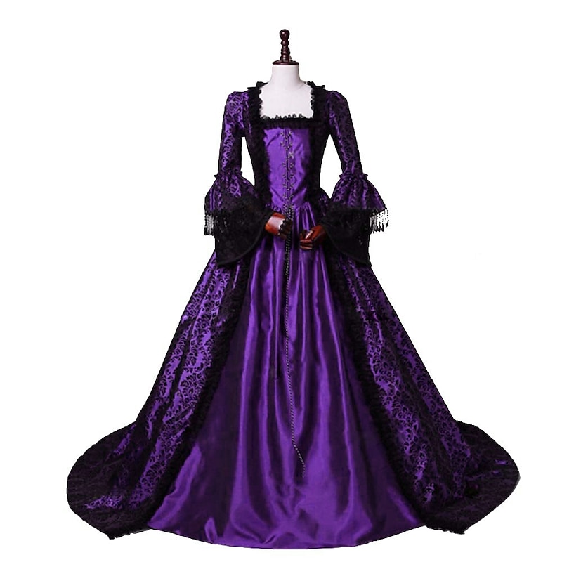 Dress Floral Style Rococo Victorian Floor Length Dress Party Costume Masquerade Flare Cuff Sleeve Princess Toile Ball Gown Square Neck Fancy Dress Women's Christmas Halloween Party / Evening Adults3