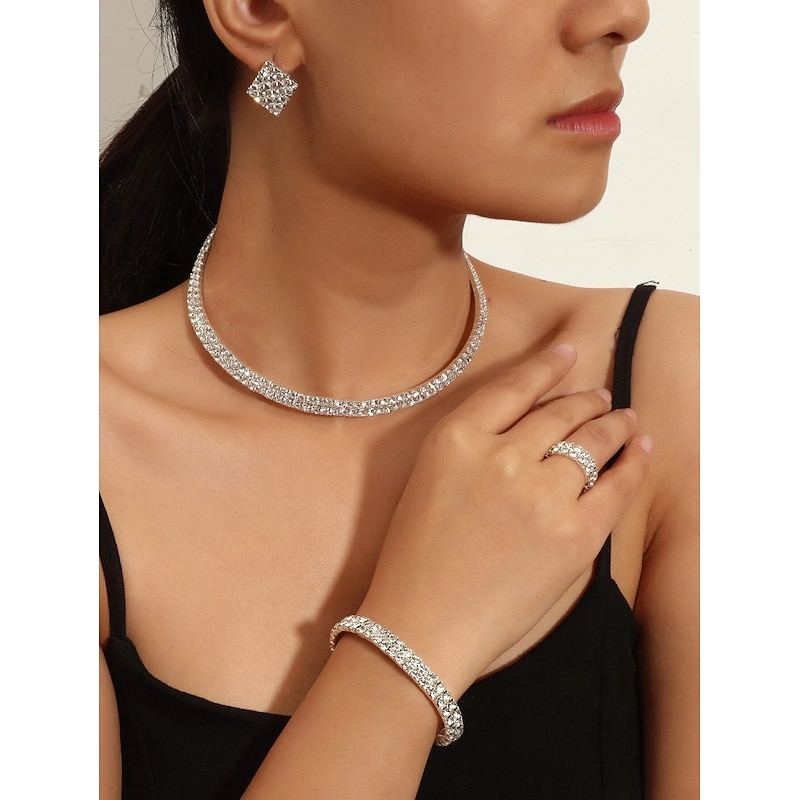 Bridal Jewelry Sets 1 set Alloy 1 Necklace 1 Bracelet 1 Ring Earrings Women's Fashion Personalized Stylish Classic Precious Blessed Geometric Jewelry Set For Wedding Special Occasion Party Evening