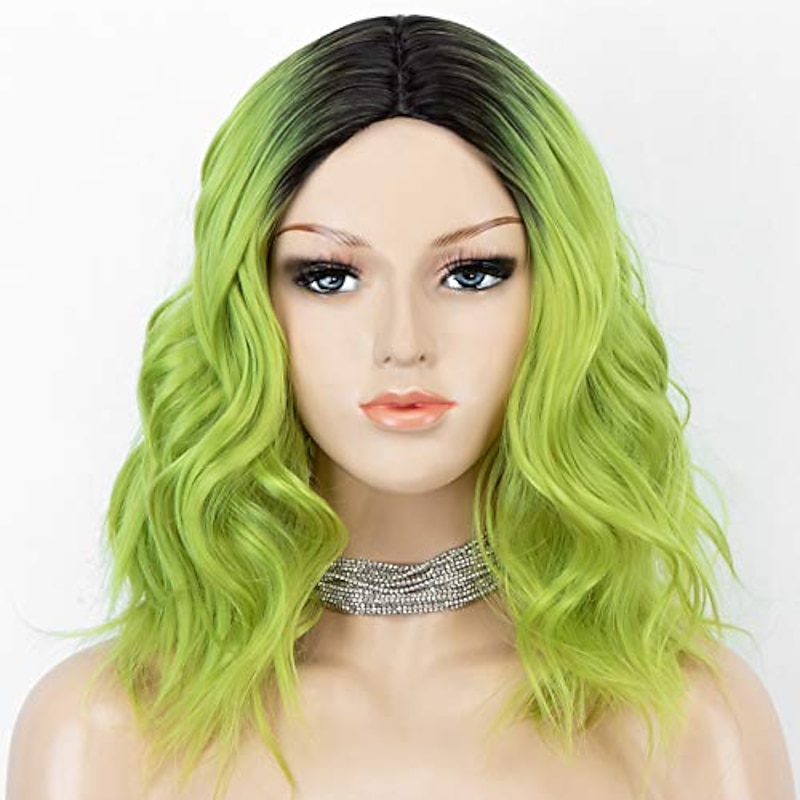 green wavy synthetic wig 2 tones ombre bob wig with middle parting short synthetic wig for women Christmas Party Wigs St.Patrick's Day Wigs4