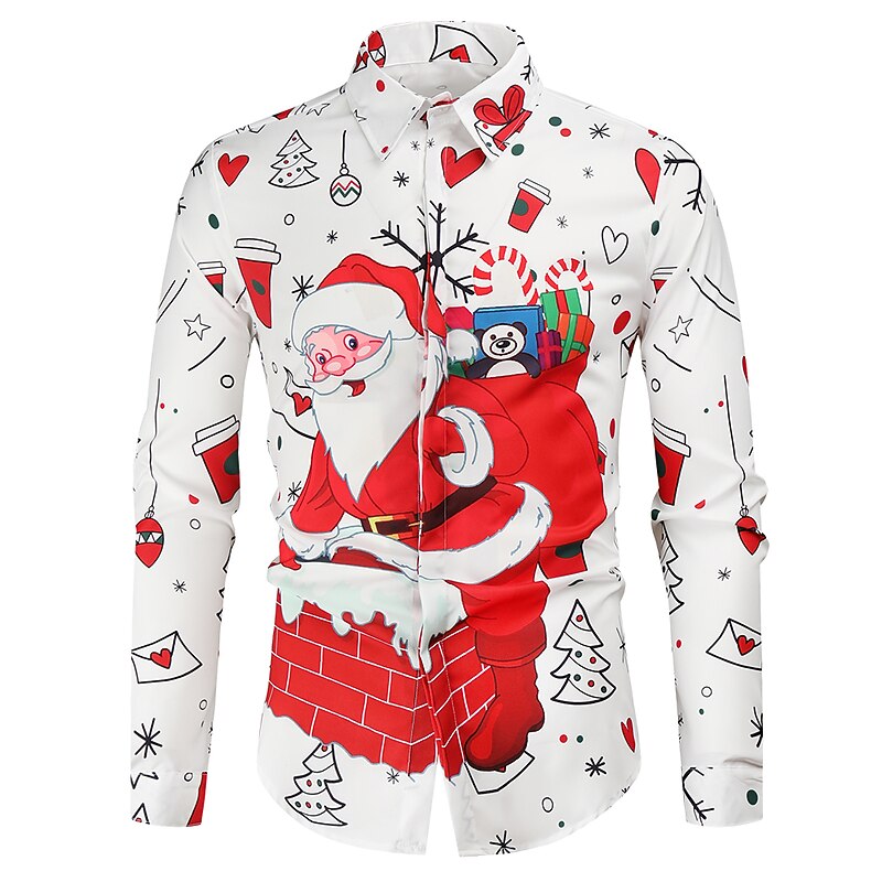 Christmas Men's Santa Claus Printed Shirts Shirts Santa Claus Button Down Collar A B C D Long Sleeve Clothing Apparel