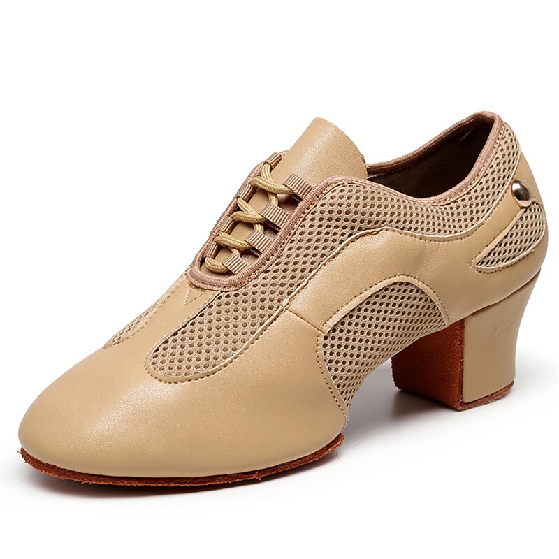 Women's Black Patent Leather Latin Dance Shoes – Breathable Mesh Lace-Up Ballroom Performance Shoes with Suede Sole for Salsa and Tango2