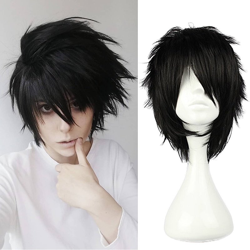 Synthetic Wig Natural Straight Short Bob Wig Short Black Synthetic Hair Men's Cosplay Soft Party Black Halloween Wigs