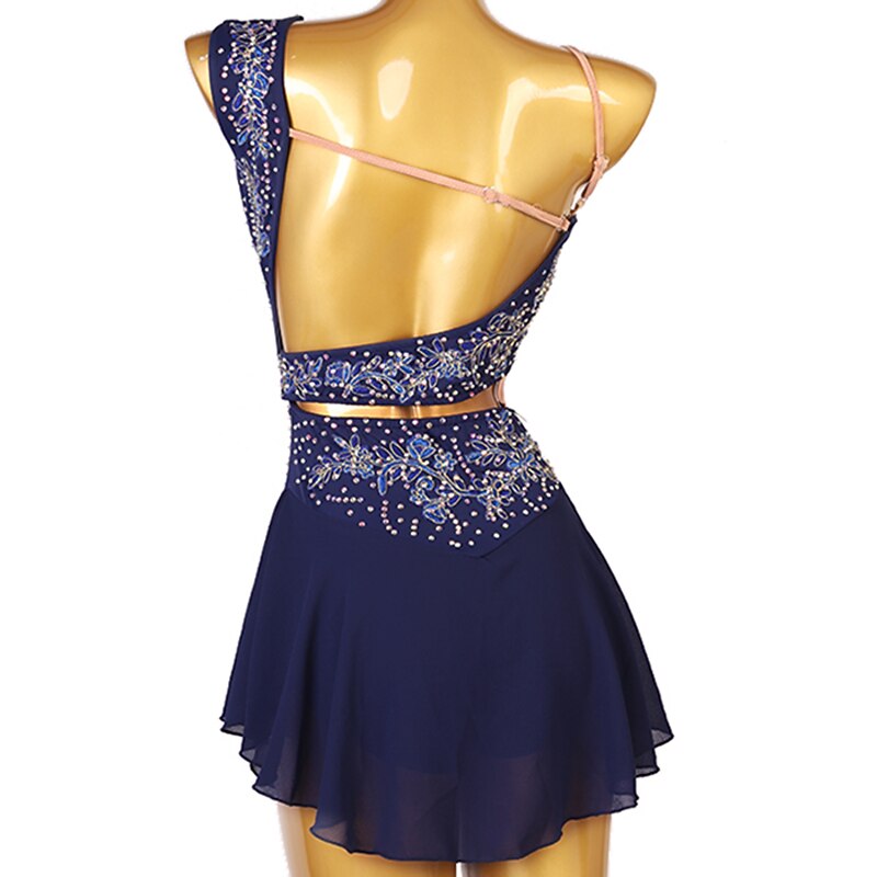 Figure Skating Dress Women's Girls' Ice Skating Dress Outfits White Dark Navy Red Flower Open Back Mesh Spandex High Elasticity Professional Competition Skating Wear Handmade Classic Crystal4