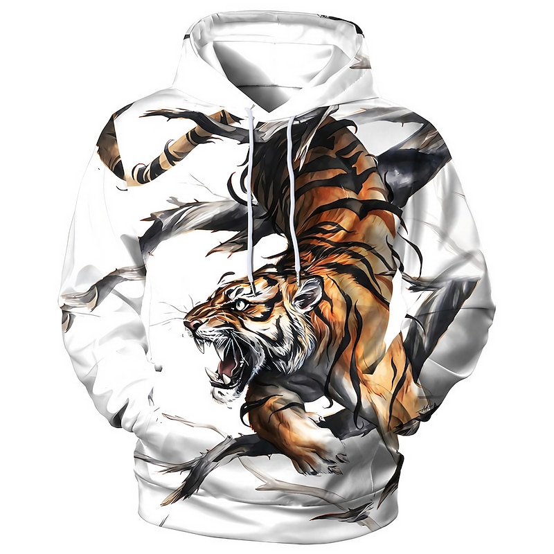 Men's Tiger Graphic Prints Hoodie Hoodies Sweatshirt Designer Casual Long Sleeve Hooded Daily Sports White Print Spring &  Fall Designer