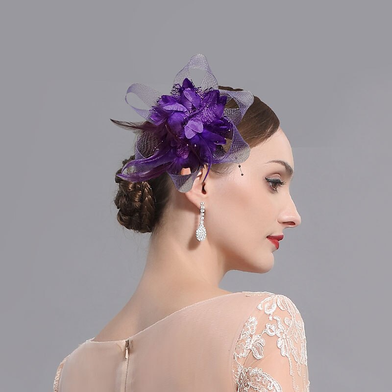 Feathers / Net Fascinators / Hats / Headpiece with Feather / Cap / Flower 1 PC Wedding / Horse Race / Ladies Day Headpiece dress to impress Race Day Dress2