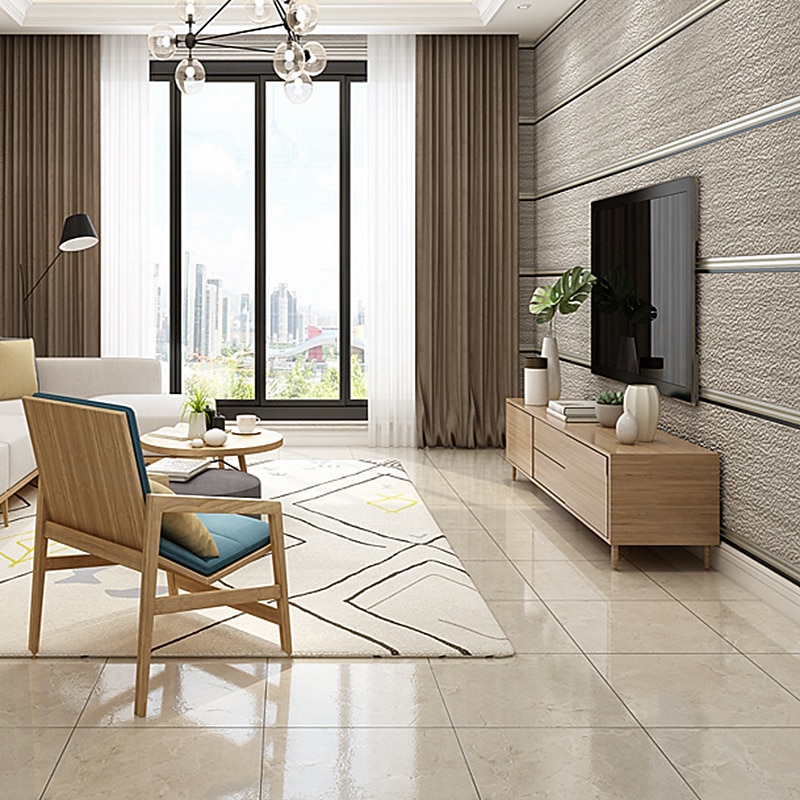 Cool Wallpapers White Grey Wallpaper Textured Wall Mural Wall Covering Sticker Film Embossed Stripe Non Woven Horizontal Vertical Stripes Deerskin Velvet Home Decor 53*950CM4