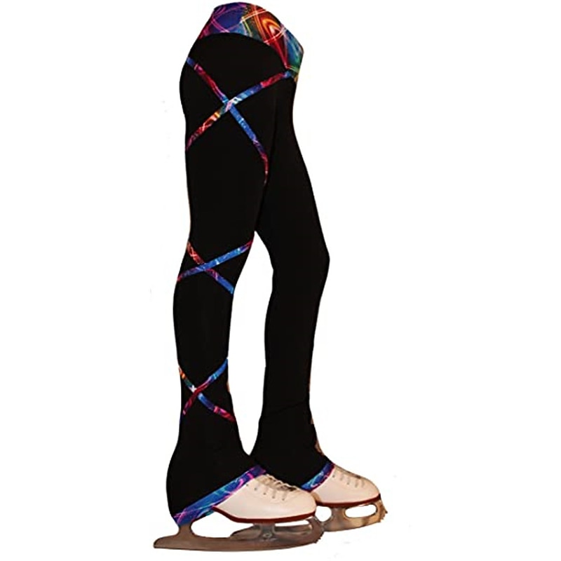 Figure Skating Pants Women's Girls' Ice Skating Tights Leggings Outfits Black Fleece Spandex High Elasticity Training Practice Competition Skating Wear Thermal Warm Handmade Patchwork Ice Skating2