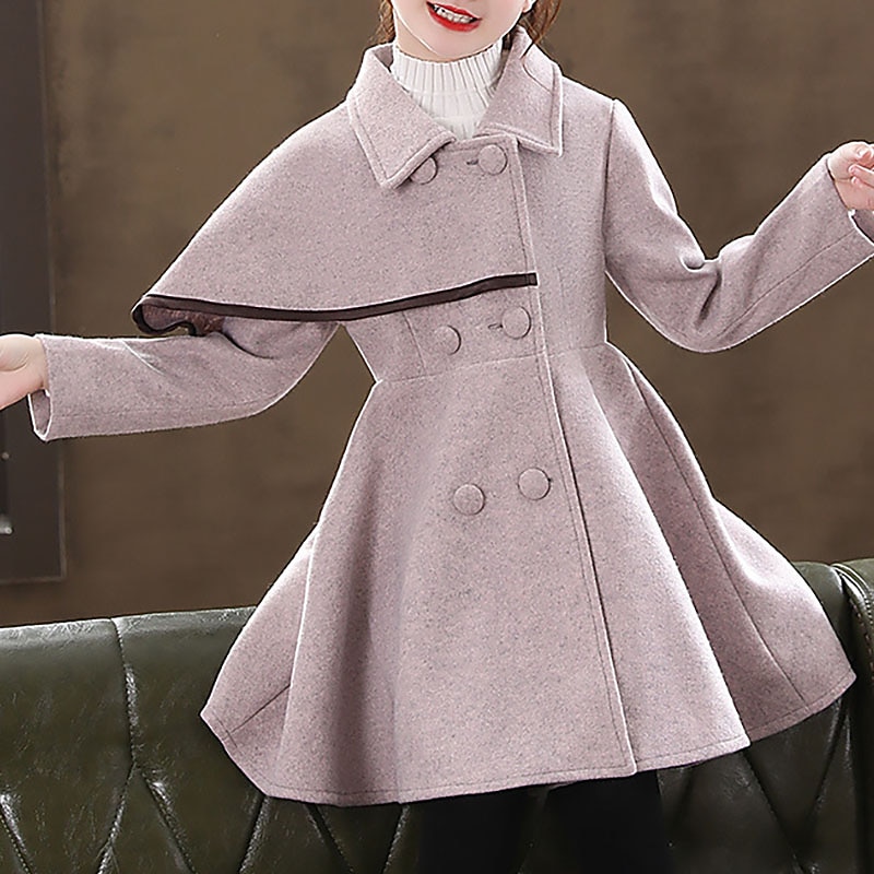 Girls' 3D Plain Coat Long Sleeve Fall Winter Active Cute Streetwear Kids 3-12 Years Vacation Street Regular Fit