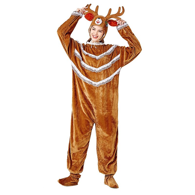 Santa Suit Reindeer Rudolph Cosplay Costume Outfits Onesie Costume Women's Christmas Special Adults' Christmas Carnival Christmas Socks Hat Onesie