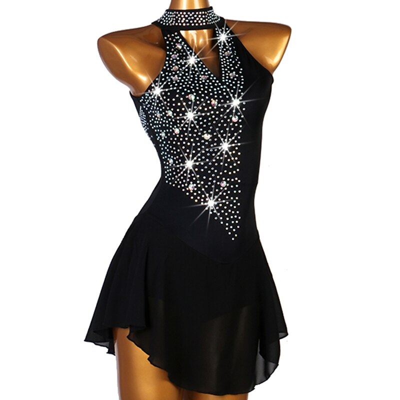 Figure Skating Dress Women's Girls' Ice Skating Dress Yan pink Dark Purple Light Purple Open Back Mesh Spandex High Elasticity Competition Skating Wear Handmade Crystal / Rhinestone Sleeveless Figure4