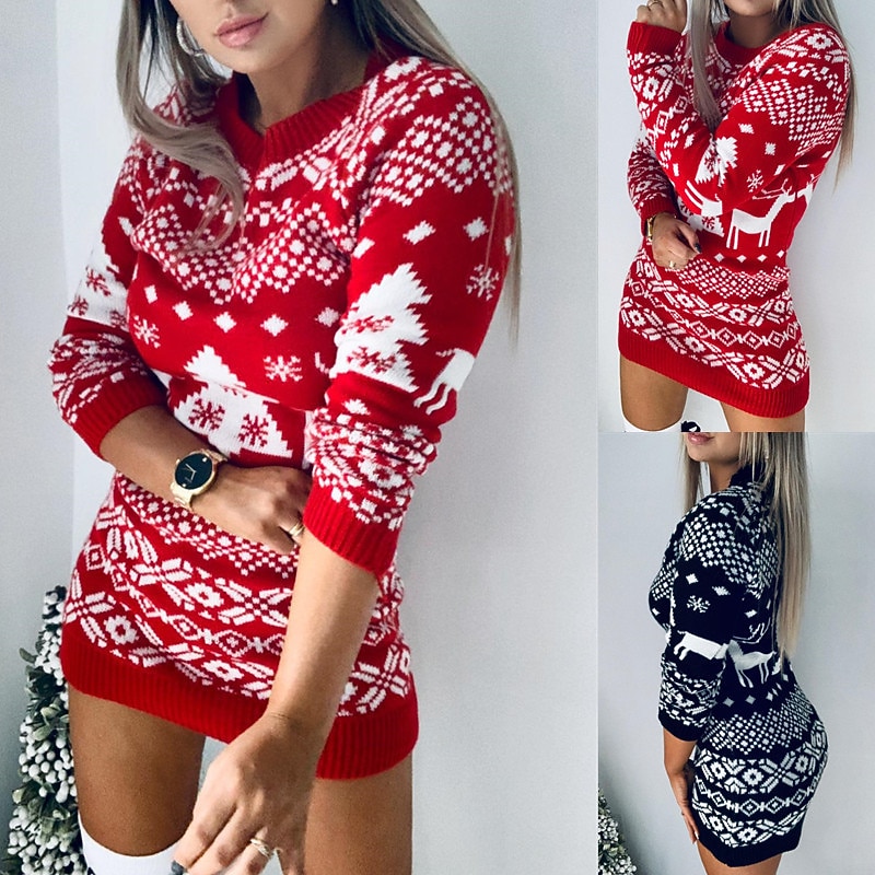 Santa Suit Christmas Trees snowflake Cosplay Costume Christmas Dress Ugly Christmas Sweater Pullover Women's Christmas Special Adults' Christmas Carnival Masquerade Christmas Dress