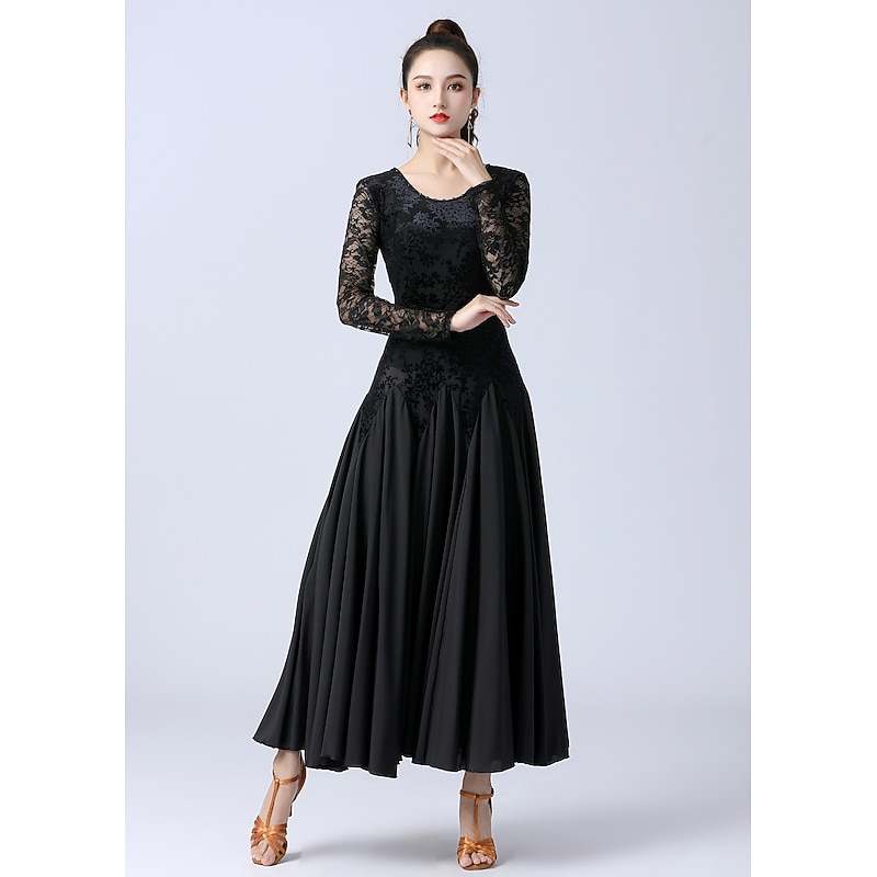 Ballroom Dance Dress Splicing Women's Performance Training Long Sleeve High Velvet4
