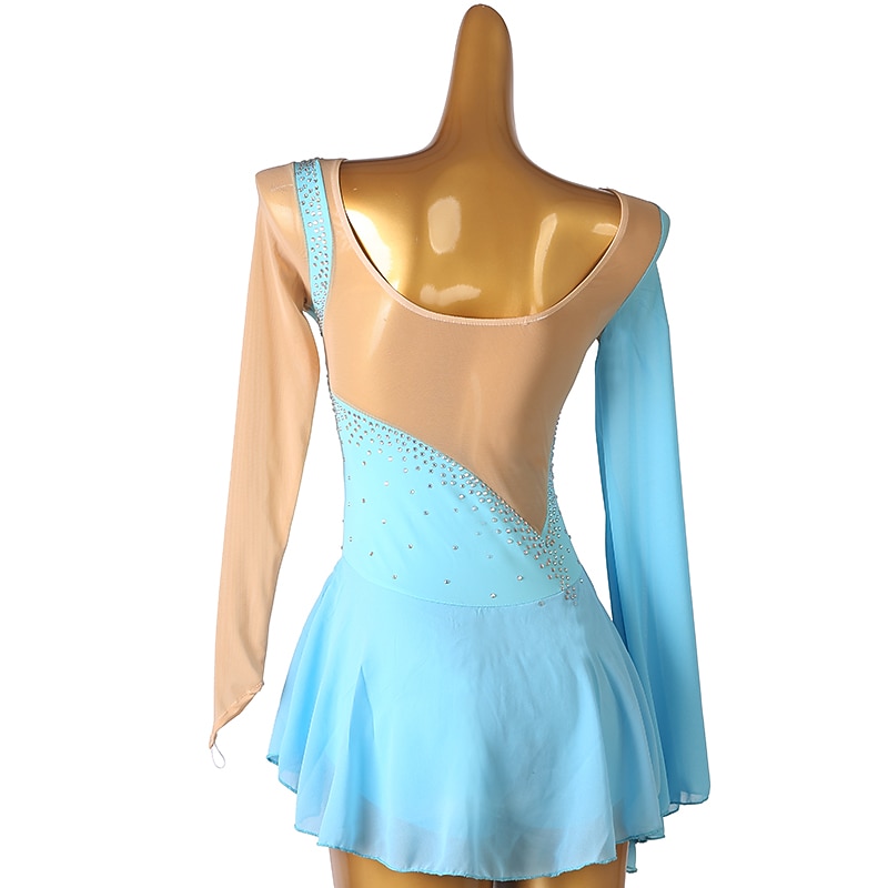 Figure Skating Dress Crystals / Rhinestones Women's Girls' Training Performance Long Sleeve High Mesh Spandex4
