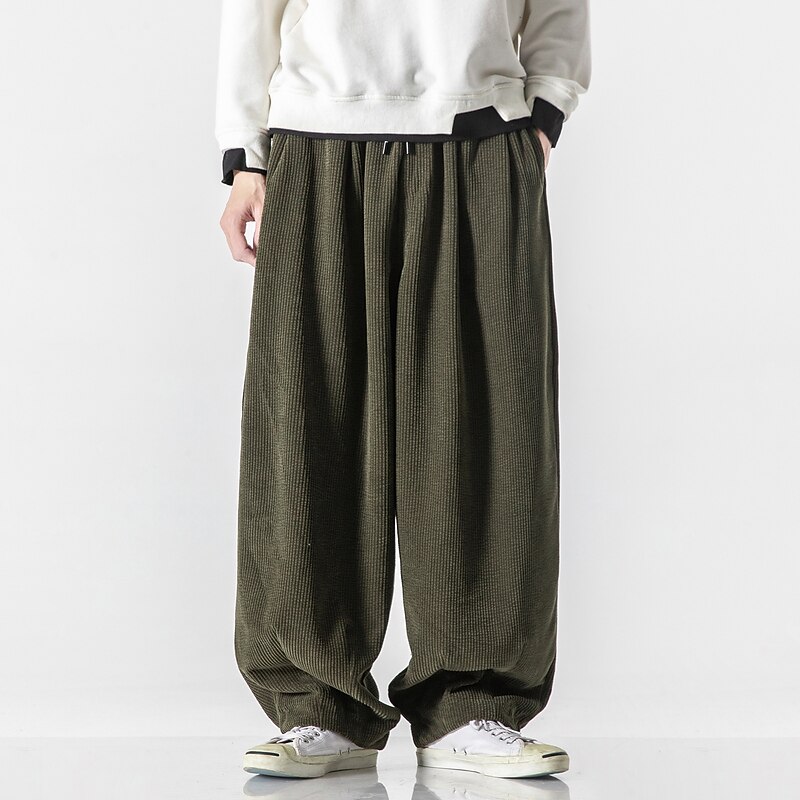 Men's Corduroy Pants Trousers Baggy Pants Pocket Elastic Waist Drawstring Solid Color Comfort Soft Full Length Daily Fashion Casual Loose Fit Navy ArmyGreen