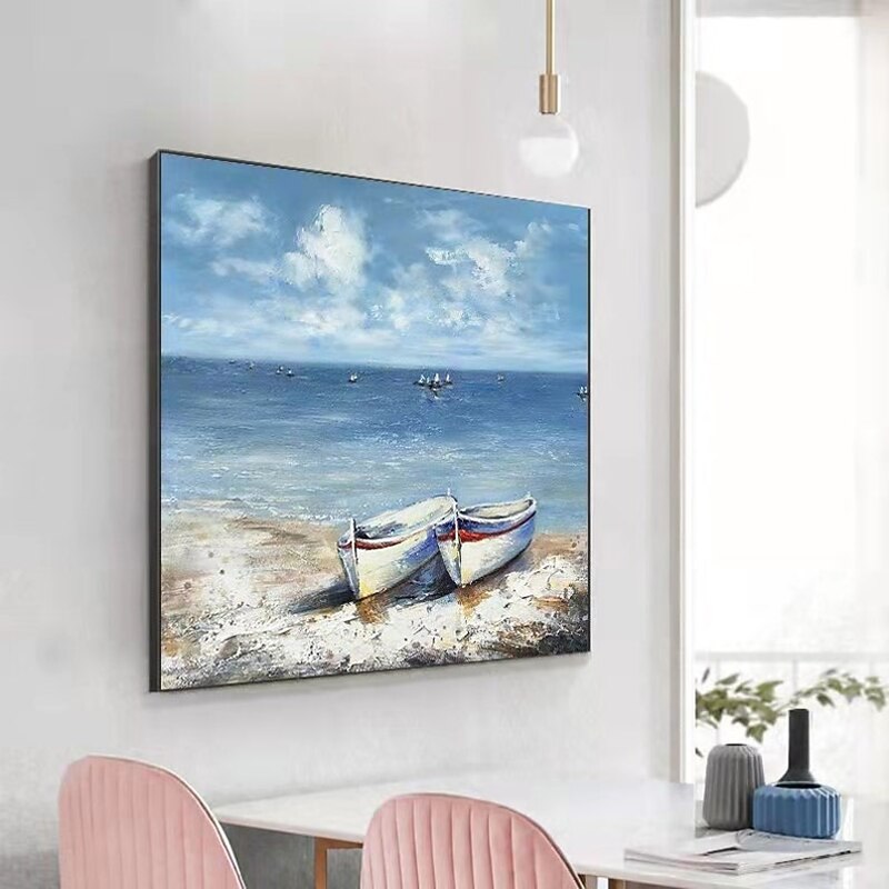 Handmade Oil Painting Canvas Wall Art Decoration Abstract Seascape Painting Boats On The  Beach for Home Decor Rolled Frameless Unstretched Painting3