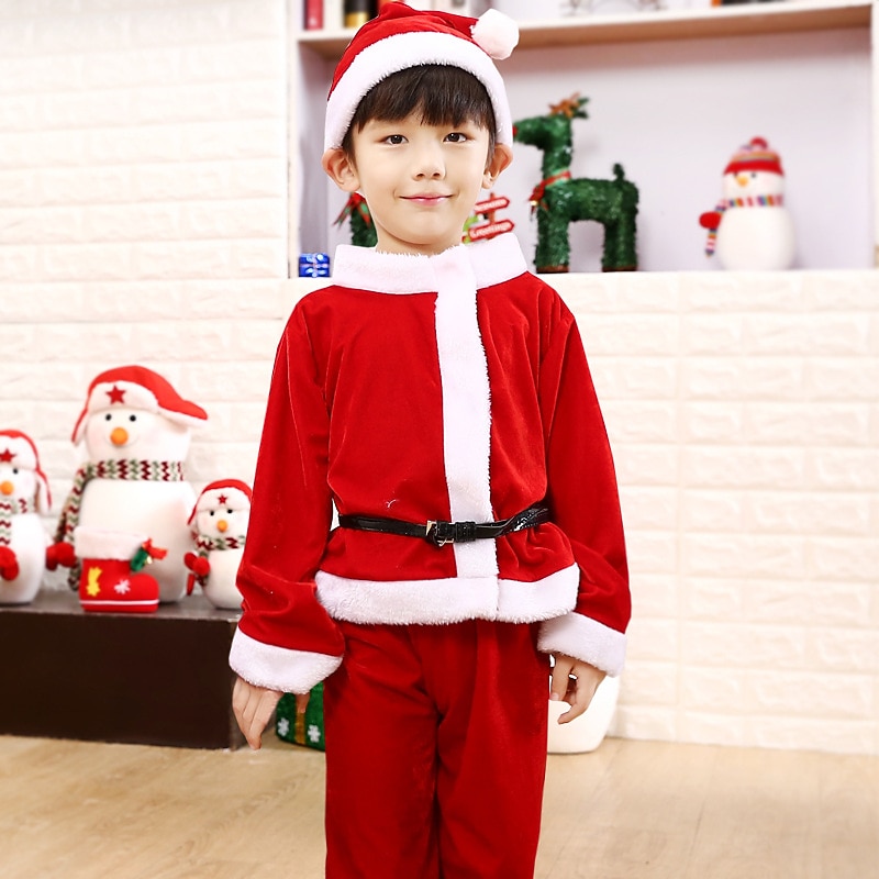 Santa Suit Santa Claus Cosplay Costume Outfits Christmas Dress Santa Clothes Boys' Christmas Special Kid's Christmas Carnival Masquerade Christmas Top Pants Belt Hat