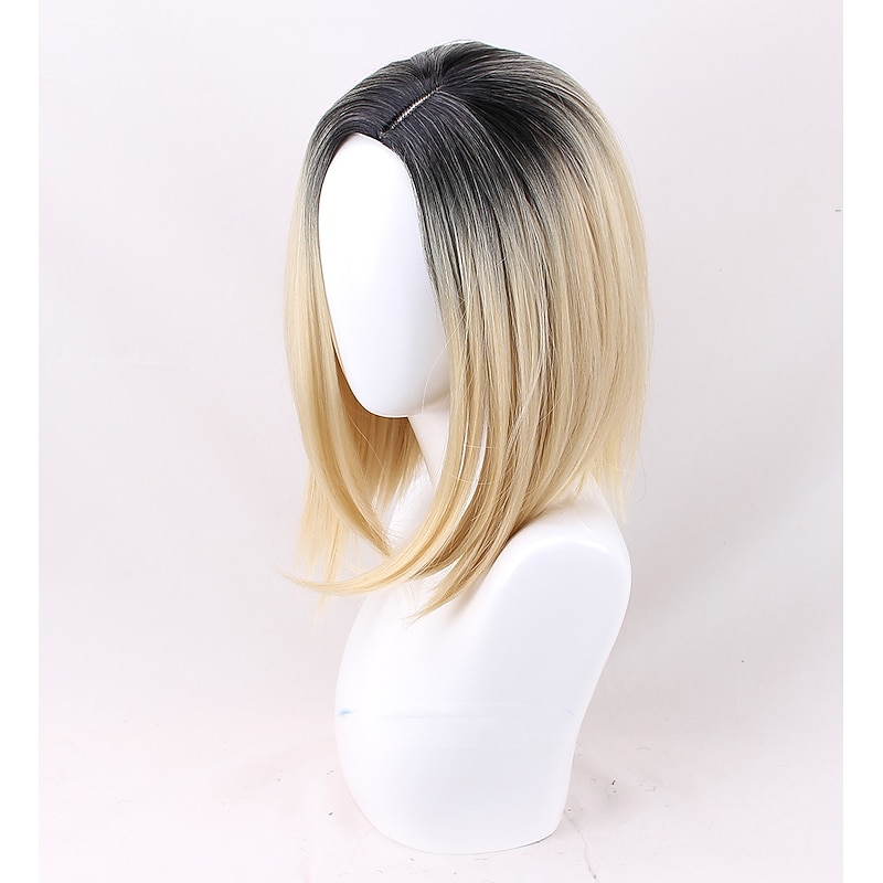 Chucky Wig Bride of Chucky Women Blonde Black Center Parting Role Play Jennifer Tilly Heat Resistant Cosplay  Wig Halloween Wig3