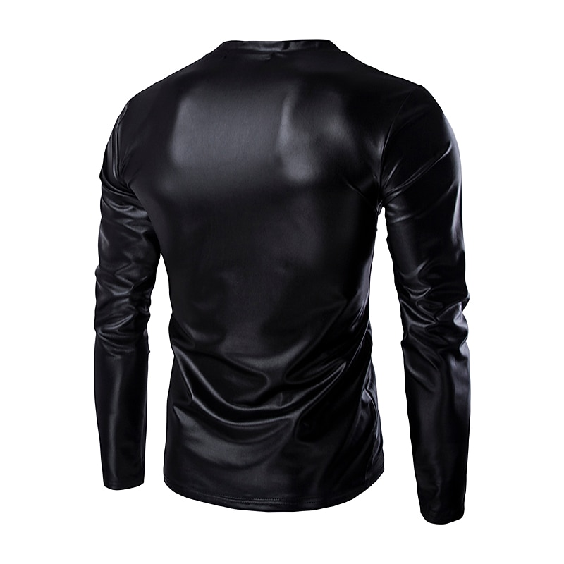 Men's T Shirt Long Sleeve Shirt Long Sleeve Crew Neck Spring & Summer Plain Lightweight Slim Fit Big and Tall Bronzing Vacation Casual Holiday Silver Black Gold Top Tee for Men4