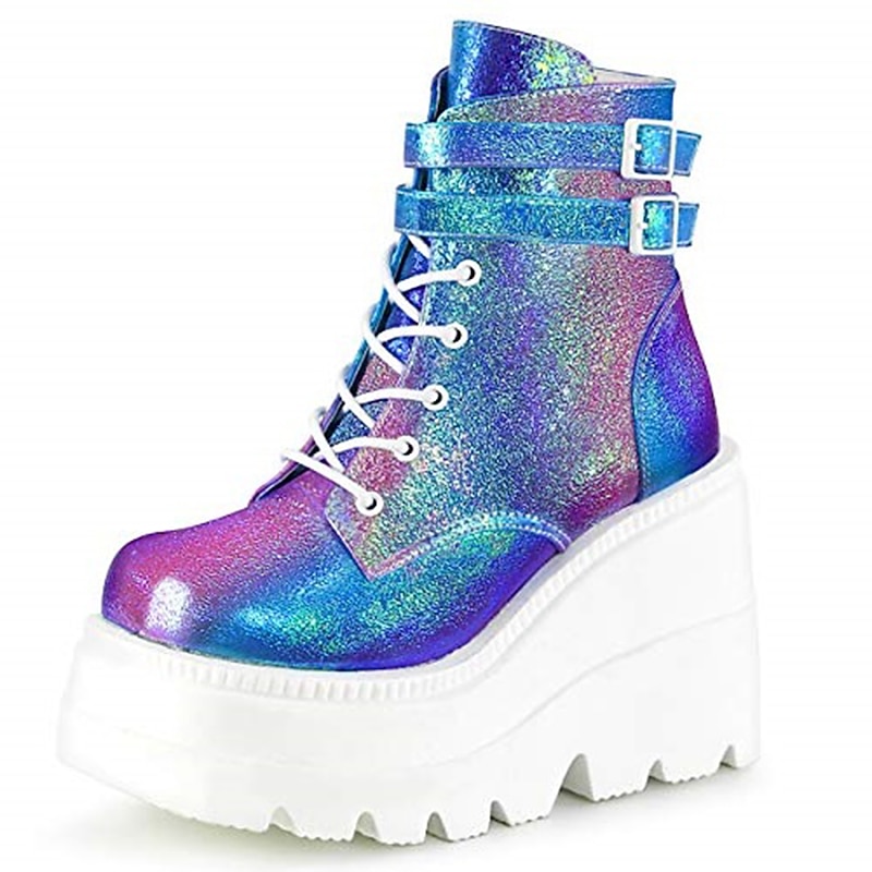 Holographic Platform Wedge Ankle Boots for Women - Trendy and Bold Footwear for Festivals and Parties2