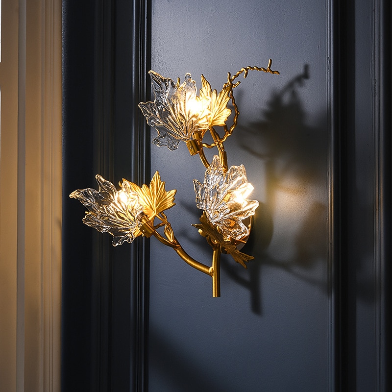 Wall Light LED Wall Sconces Maple Leaf Design Bedroom Dining Room Copper 220-240V 5 W2