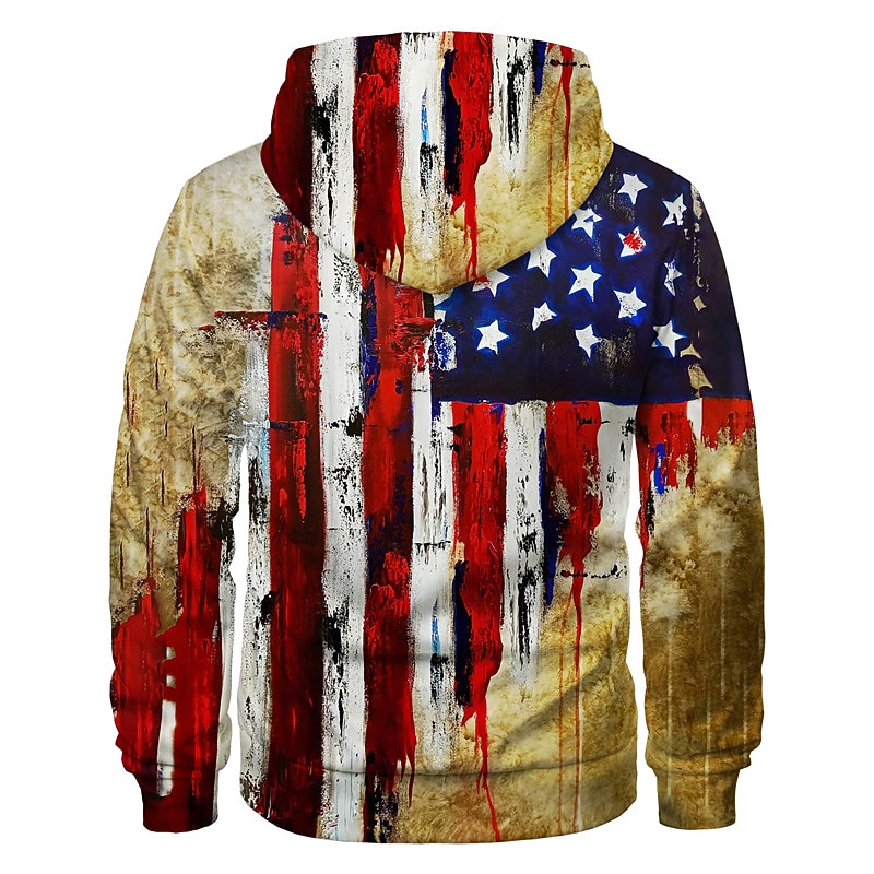 Men's American US Flag Graphic Prints Hoodie Hoodies Sweatshirt Designer Casual Long Sleeve Hooded Daily Sports Yellow Red Lace up Print Fall & Winter Designer2