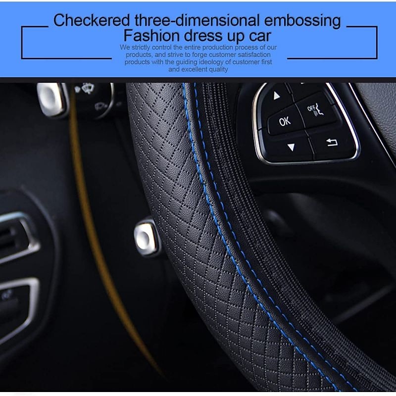 Leather Car Steering Wheel Cover Elastic Breathable Anti-Slip Universal 15 inch Steering Wheel Cover for Men Women4