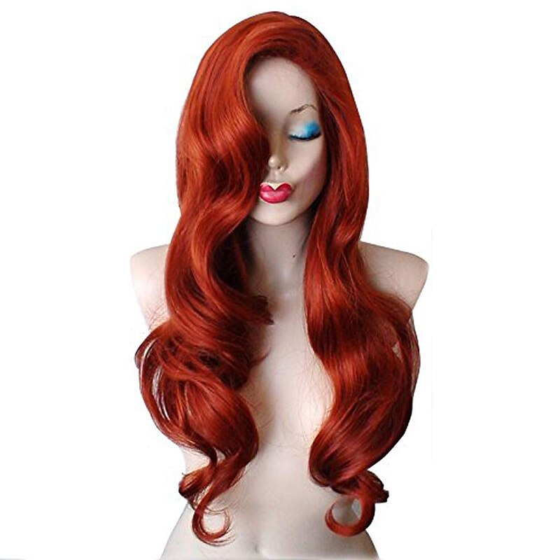 28inch Jessica Rabbit Long Wavy Copper Red Cosplay Wig Spiral Curly Anime Heat Resistant Hair for Women Halloween Wigs2