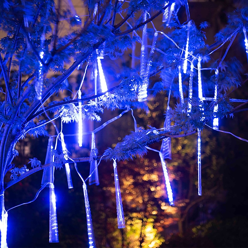 4 Pack Meteor Shower Rain String Lights 50cm Outdoor Christmas Lights Outdoor Decorations 100-240V 32 Tubes 960LED String Lights Waterproof for Christmas Wedding Party Christmas Trees Holiday Wedding2