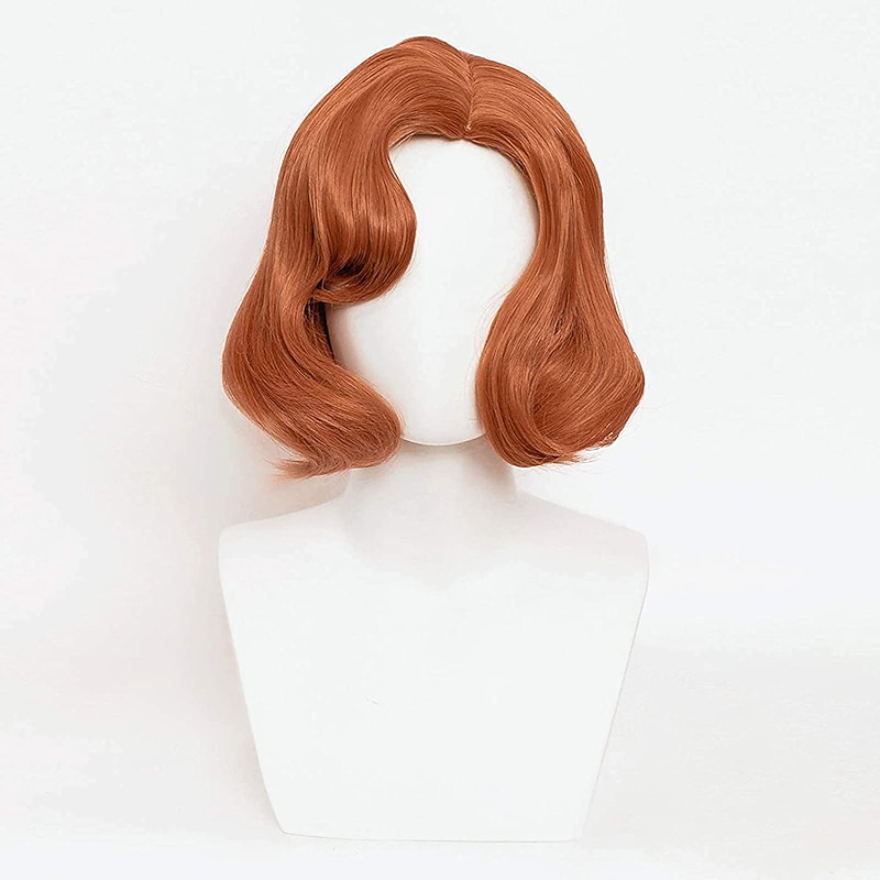 Beth Harmon Wig Queens Gambit Wig Short Brown Curly Wig Auburn Hair Ginger Orange Wavy Wig Blonde Hair Cosplay Wigs Halloween Wigs