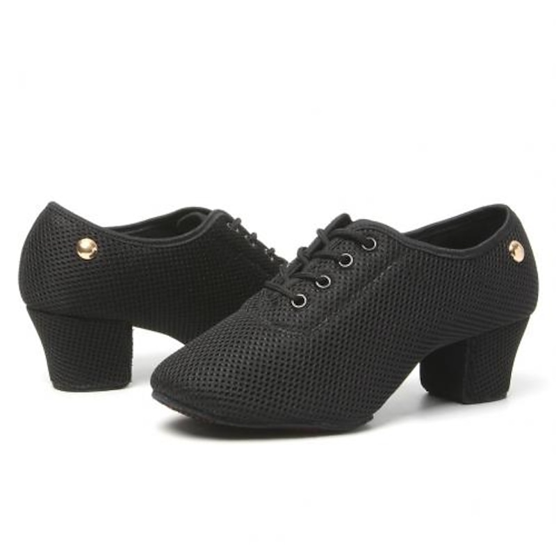 Women's Breathable Mesh Jazz Dance Shoes with Lace-Up Design and Comfortable Heeled Sole for Ballroom and Practice Sessions