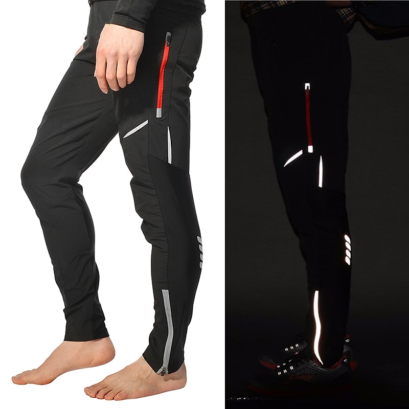 Men's Cycling Pants Hiking Bike Pants Black Trousers Outdoor Reflective Strips Bike Bottoms Windproof Breathable Moisture Wicking Quick Dry Anatomic Design Camping Fishing Mountain MTB Road Bike
