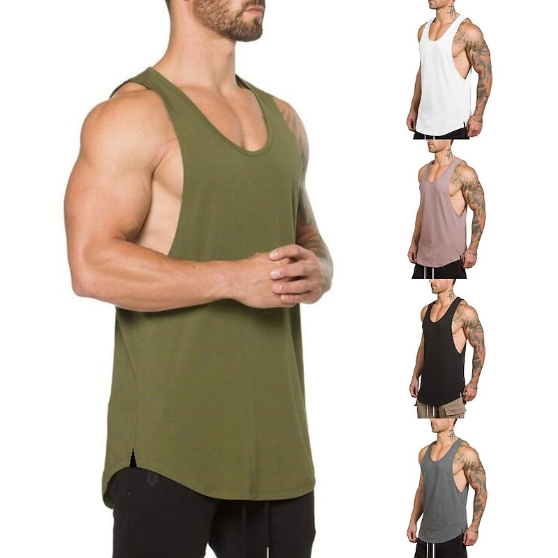 Men's Running Tank Top Workout Tank Sleeveless Vest / Gilet Summer Cotton Breathable Quick Dry Yoga Fitness Running Sportswear Activewear Black White Green