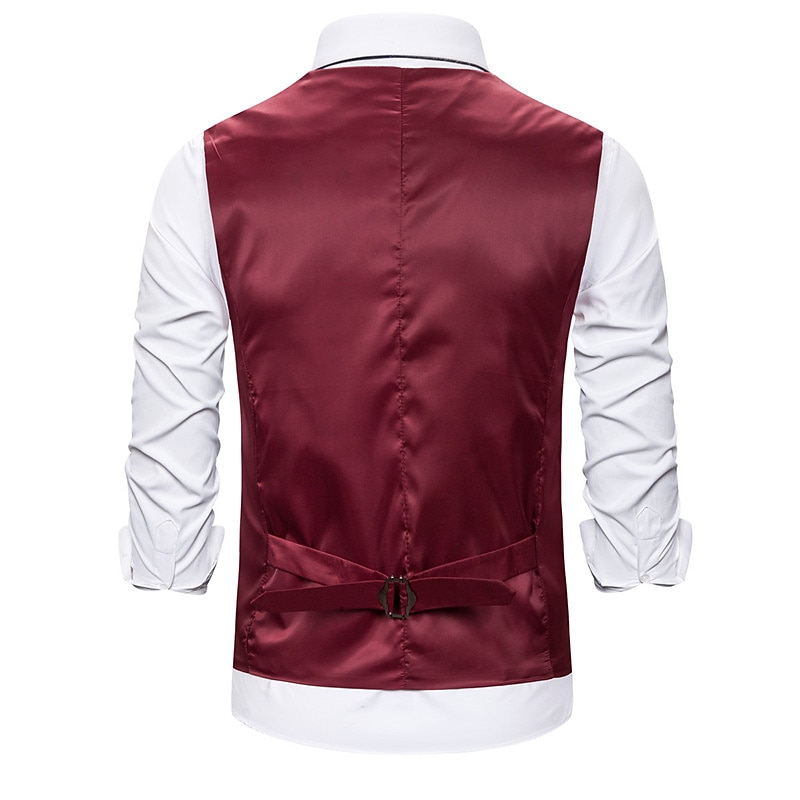Men's Vest Gilet Wedding Smart Casual Polyester Geometric V Neck Skinny Red Purple Gold Vest4
