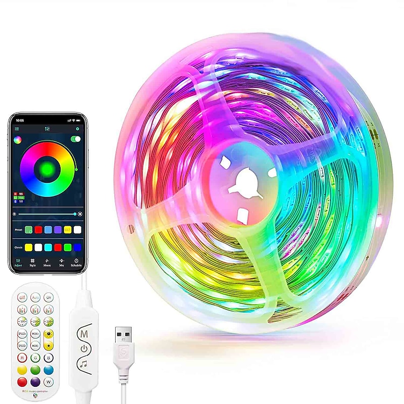 RGBIC Addressable LED Strip Light 10m 32.8FT Dream Color APP Control USB Music Sync Color Changing for Party Holiday Bedroom
