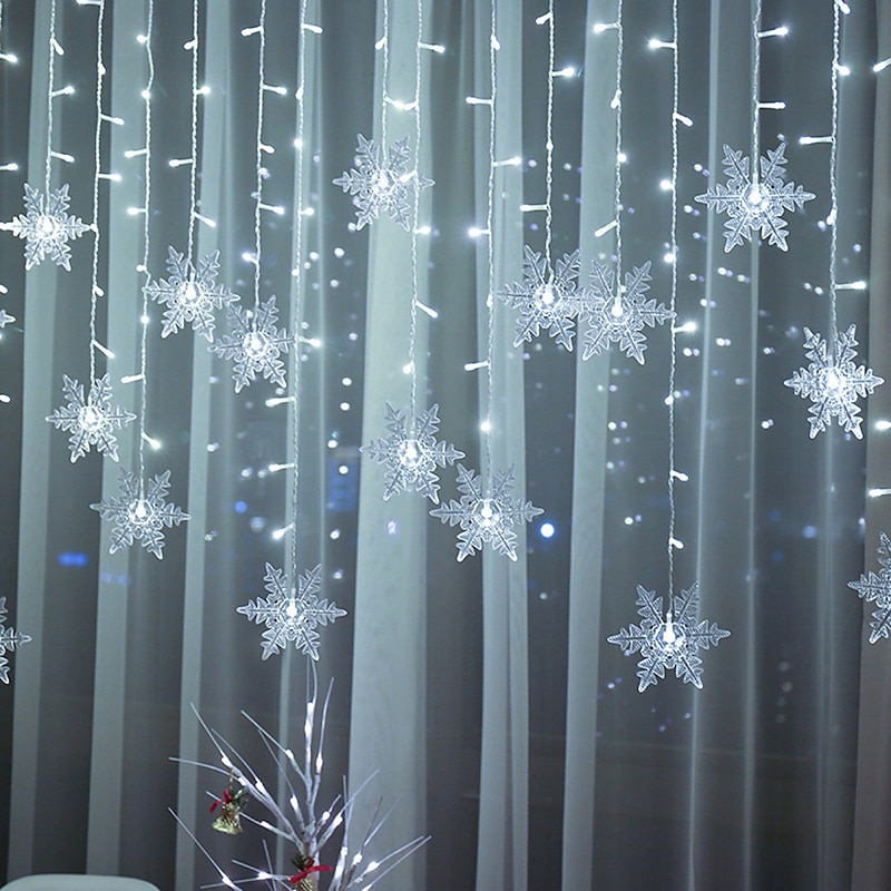 3.5m 96 LED Snowflake Star Curtain Lights 8 Flash Modes, Waterproof Fairy Garland Christmas Lights for Window & Outdoor Holiday Décor4