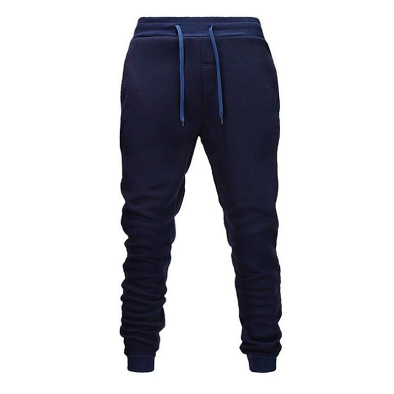 Men's Sweatpants Joggers Winter Pants Trousers Casual Pants Pocket Drawstring Elastic Waist Solid Color Comfort Warm Full Length Sports Outdoor Daily Fashion Streetwear Navy Black4
