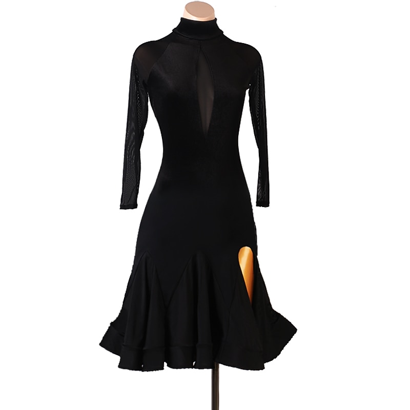 Latin Dance Dress Splicing Women's Training Long Sleeve High Chinlon Spandex3