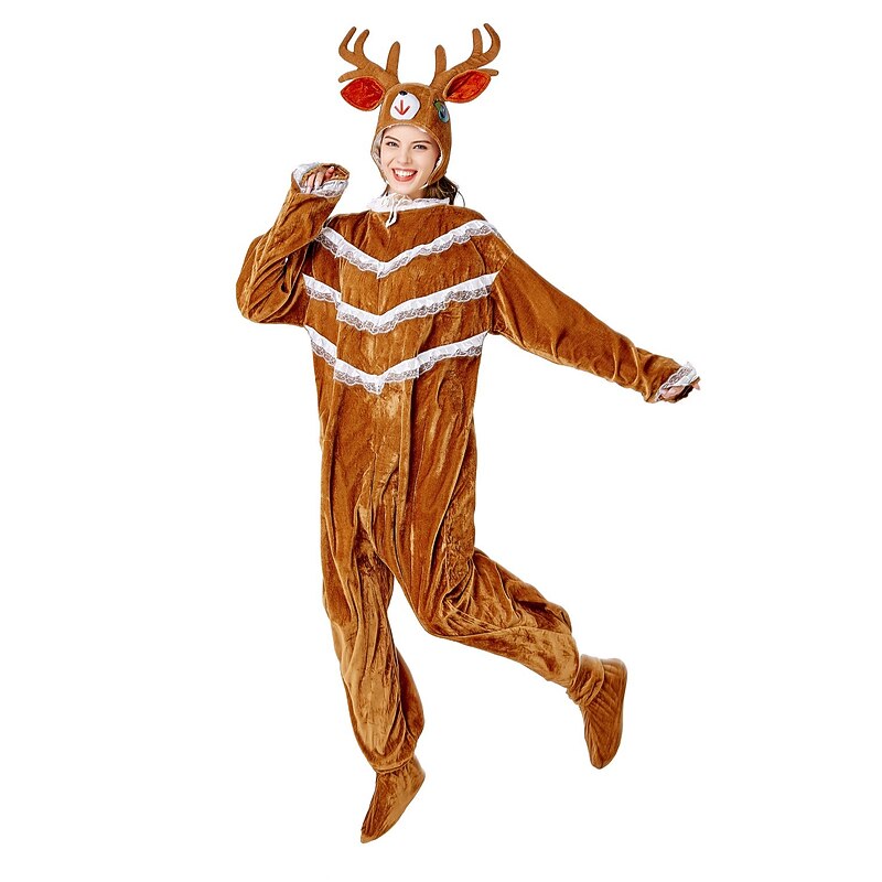 Santa Suit Reindeer Rudolph Cosplay Costume Outfits Onesie Costume Women's Christmas Special Adults' Christmas Carnival Christmas Socks Hat Onesie4