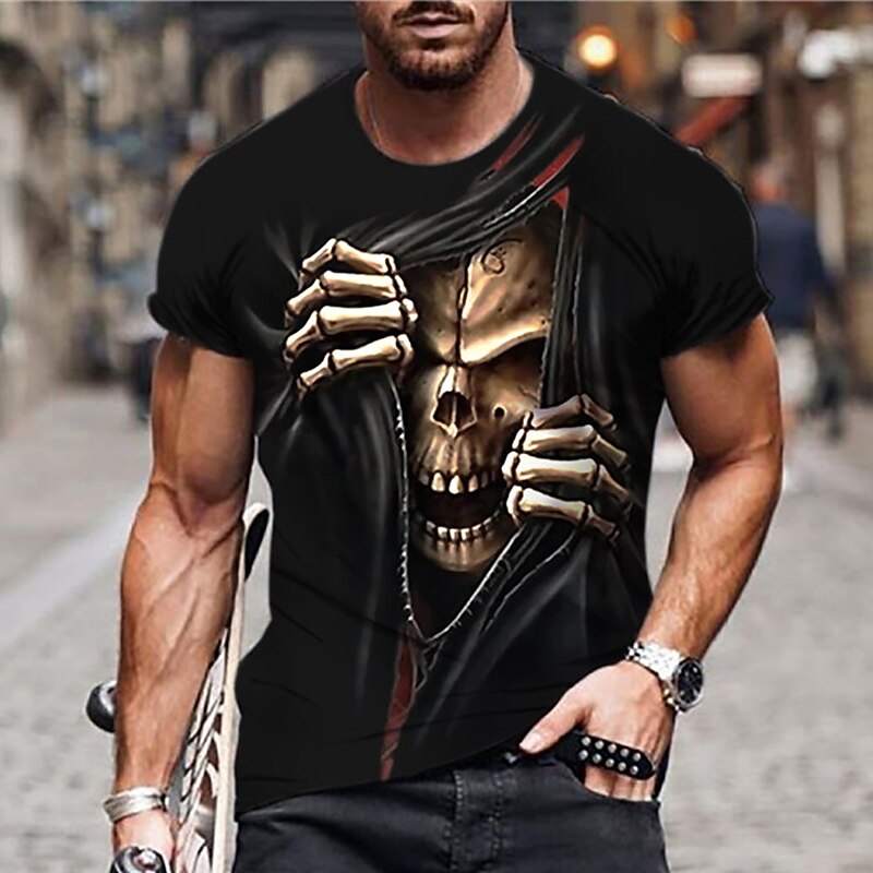 Men's Unisex Skull Graphic Prints T Shirt Halloween Shirt Funny T Shirts Short Sleeve T shirt 3D Print Crew Neck Shirt Designer Casual Big and Tall Daily Holiday Black Blue Green Summer Clothing