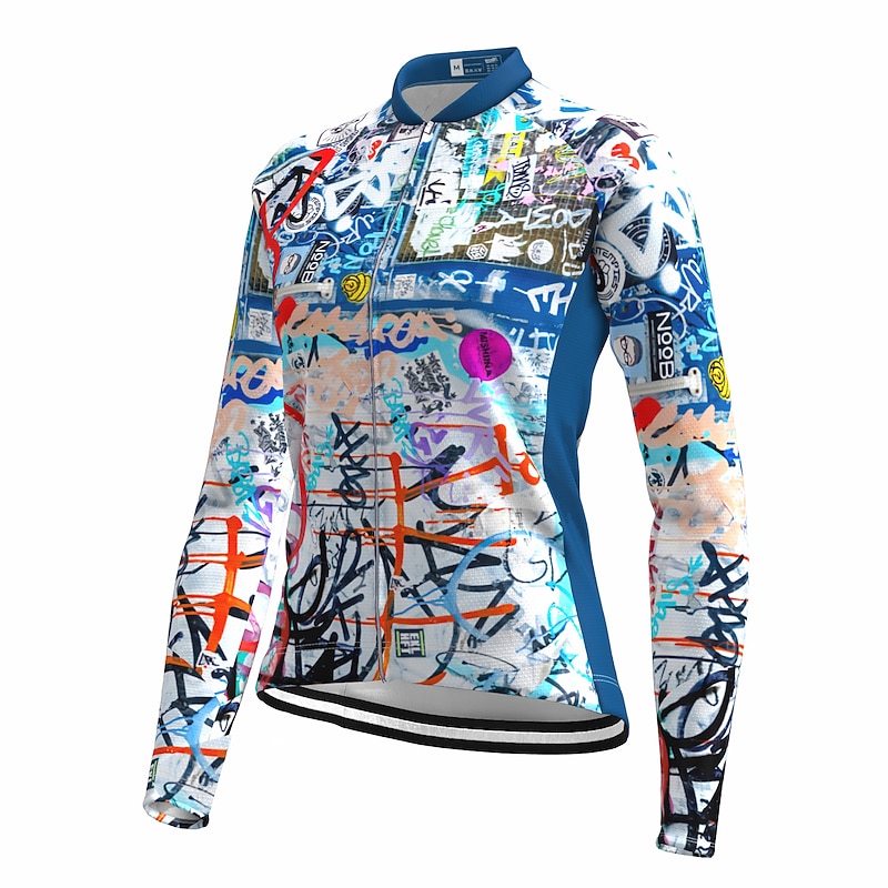 Women's Cycling Jersey Graffiti Funny Long Sleeve Bike Jersey Top with 3 Rear Pockets Mountain Bike MTB Road Bike Cycling Quick Dry Reflective Strips Back Pocket Moisture Wicking Sports Red Royal3