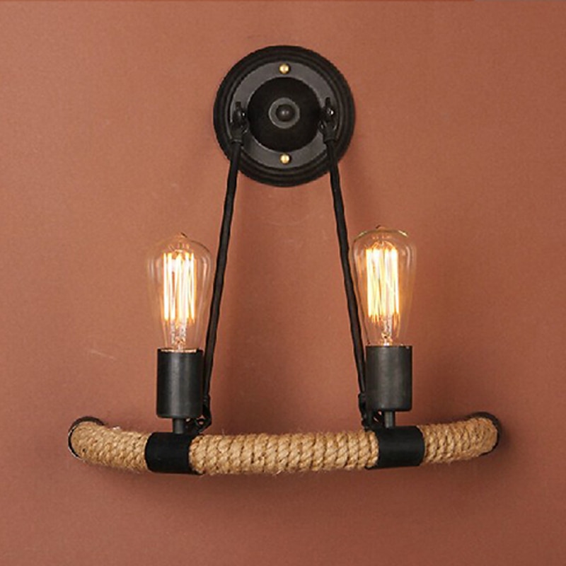 Cute Vintage Indoor Bedroom Office Hemp Rope Wall Light LED IP24 110-240 V2