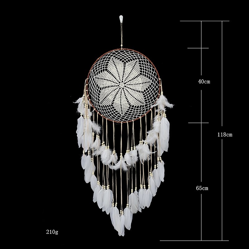 Dream Catcher Star Coffee Three Rings Handmade Gift with White Feather Wall Hanging Decor Art Wind Chimes Rural Style Home Pendant 35cm2