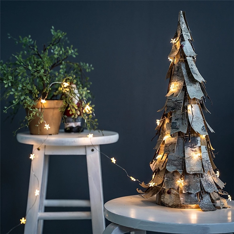 5M 2M Star Copper Wire Led String Light 50 20Leds Fairy Flexible Light For Christmas New Year Xmas Party Decoration Warm White Lighting AA Battery Power Supply4