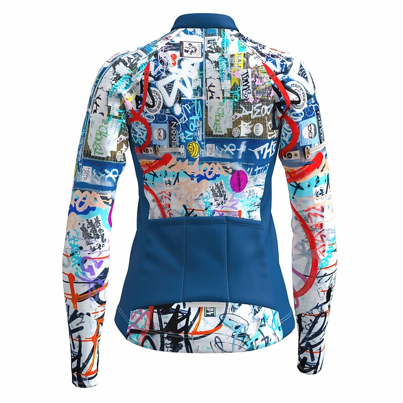 Women's Cycling Jersey Graffiti Funny Long Sleeve Bike Jersey Top with 3 Rear Pockets Mountain Bike MTB Road Bike Cycling Quick Dry Reflective Strips Back Pocket Moisture Wicking Sports Red Royal2