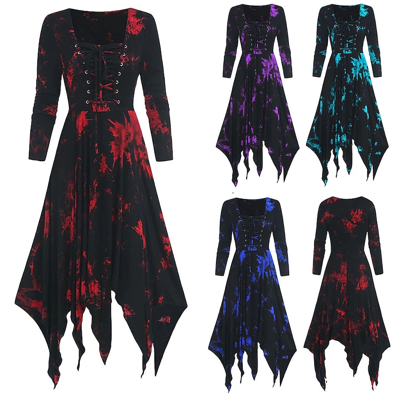 Retro Vintage Punk & Gothic Medieval Dress A-Line Dress Goth Girl Fancy Dress Women's Halloween Carnival Masquerade Daily Wear Festival Adults' Dress Spring Fall