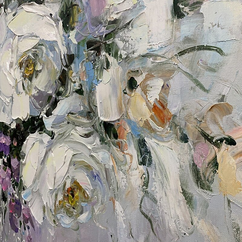 Handmade Oil Painting Canvas Wall Art Decoration Abstract Floral Painting White Peonies for Home Decor Rolled Frameless Unstretched Painting4