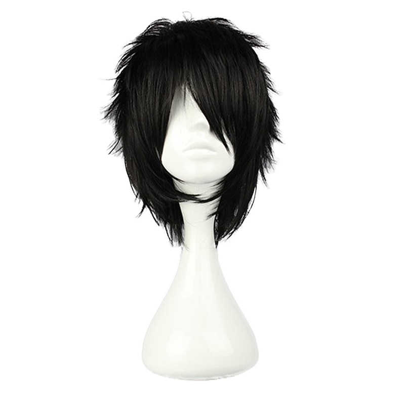 Synthetic Wig Natural Straight Short Bob Wig Short Black Synthetic Hair Men's Cosplay Soft Party Black Halloween Wigs2